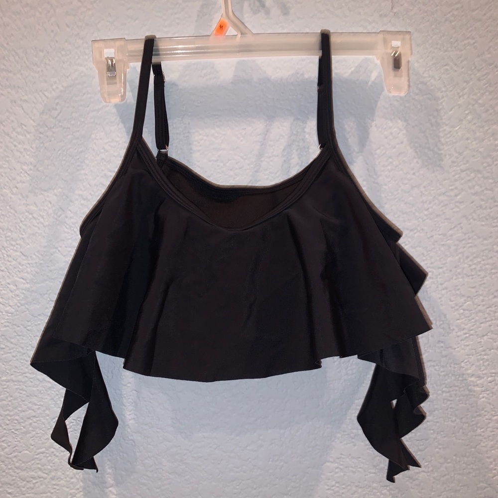 black ruffle swimsuit top